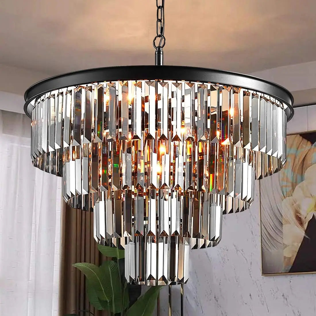 Black Smoke Crystal Modern Contemporary Chandeliers Pendant Ceiling