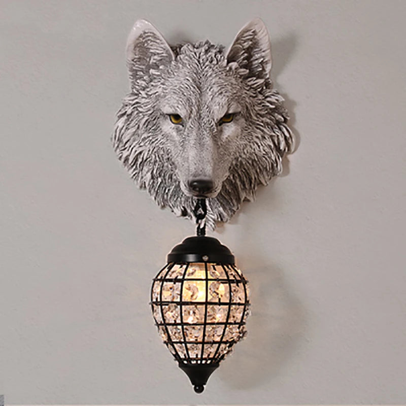 American Retro Resin Wolf Wall Lamp Animal Wall Lights Living Room