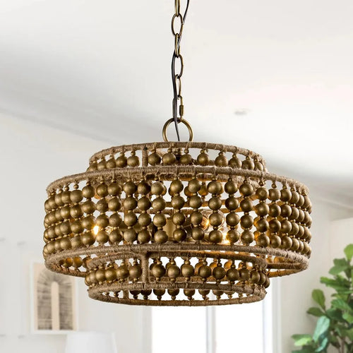 Bohemian retro wood bead chandelier warm bedroom dining room living