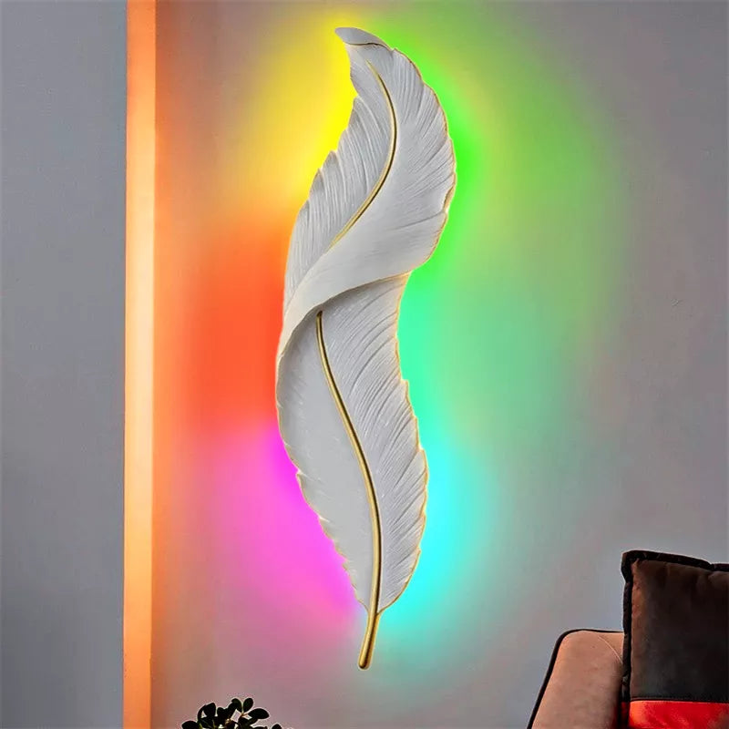 Modern Feather Wall Light RGB Led Wall Lamp for Bedroom Bedside
