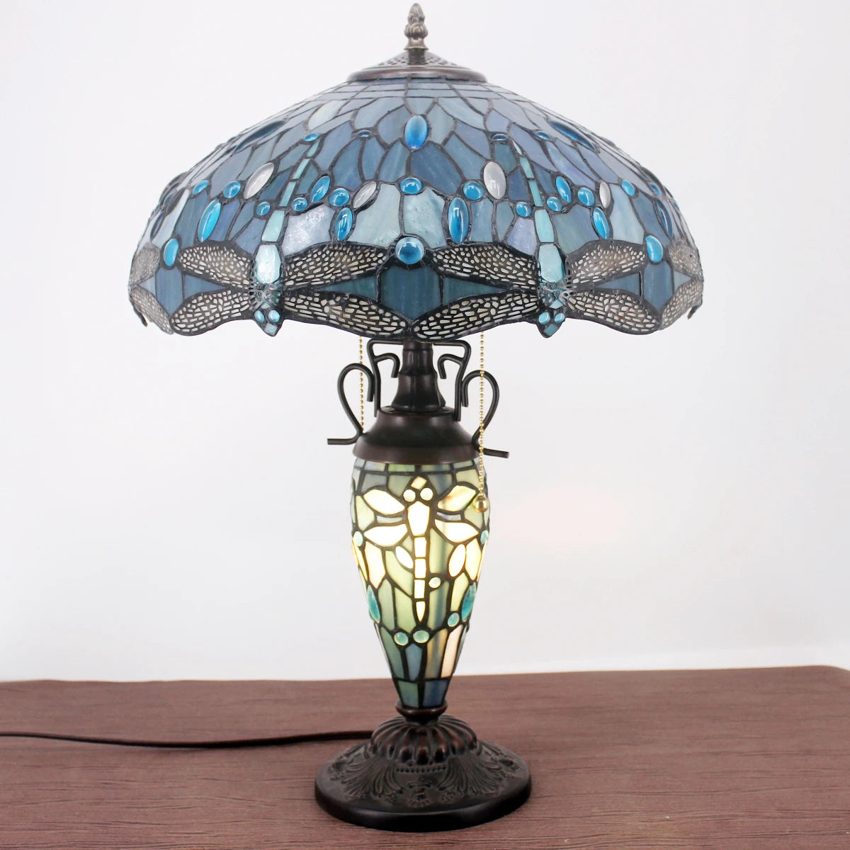 Tiffany Table Lamp Sea Blue Stained Glass Dragonfly Style