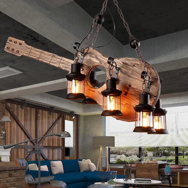 Nordic Retro Wood Lamp Guitar Pendant Lights Industrial Hanging Lamps