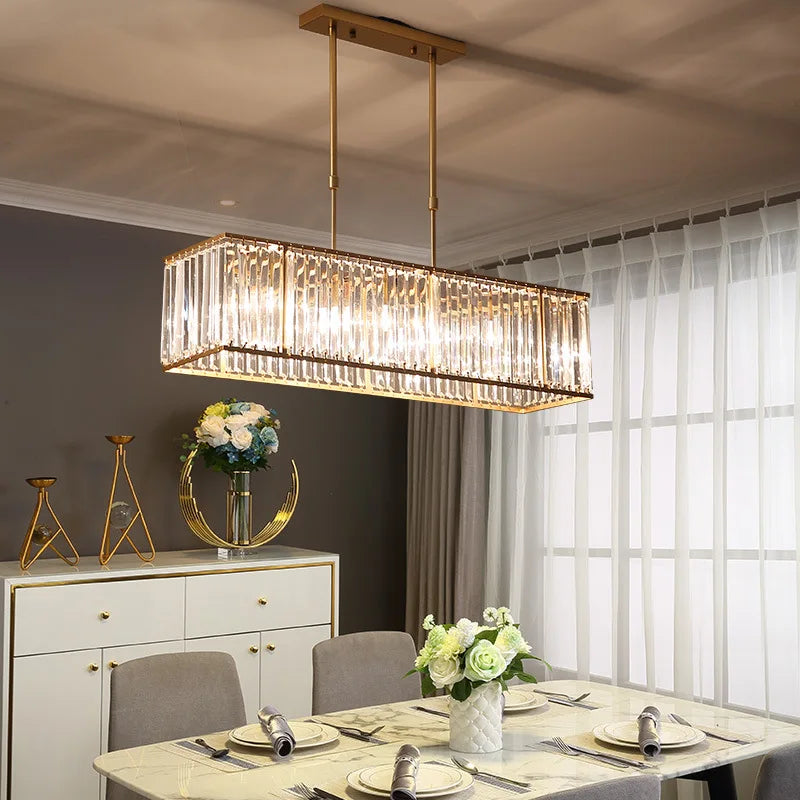 American Style Crystal Chandelier Modern Rectangular Iron Hanging Lamp