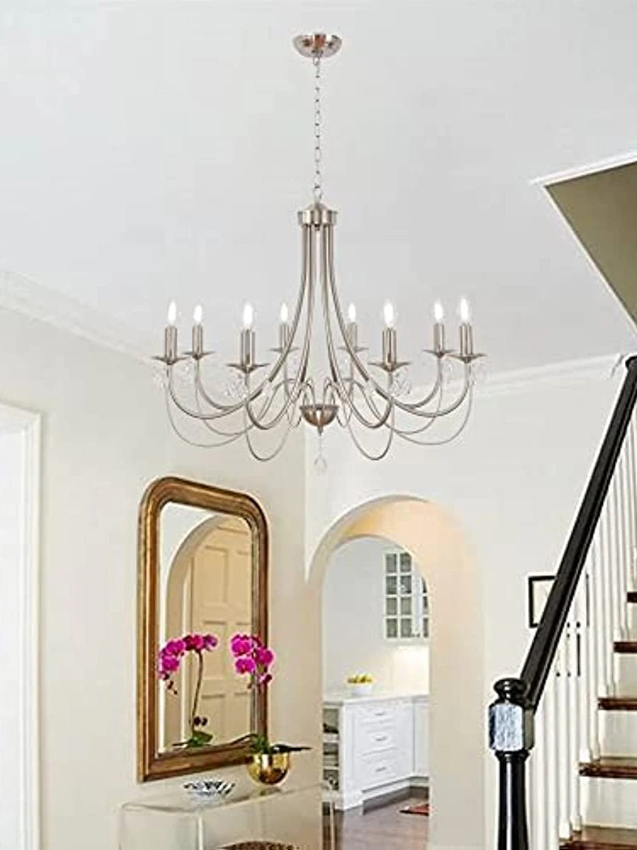 8 Lamps Crystal Chandelier Modern Brushed Nickel Ceiling Light Vintage