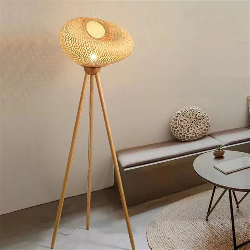 Vintage floor lamp Wood Art Tripod Luminaires bamboo light for Living