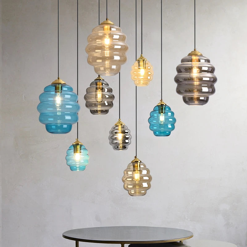Modern Stained Glass Beehive Pendant Lights for Living Room Decoration