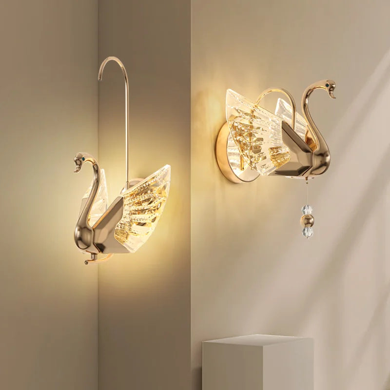 Nordic Golden Swan Wall Lamps Simple Living Room Background Decoration