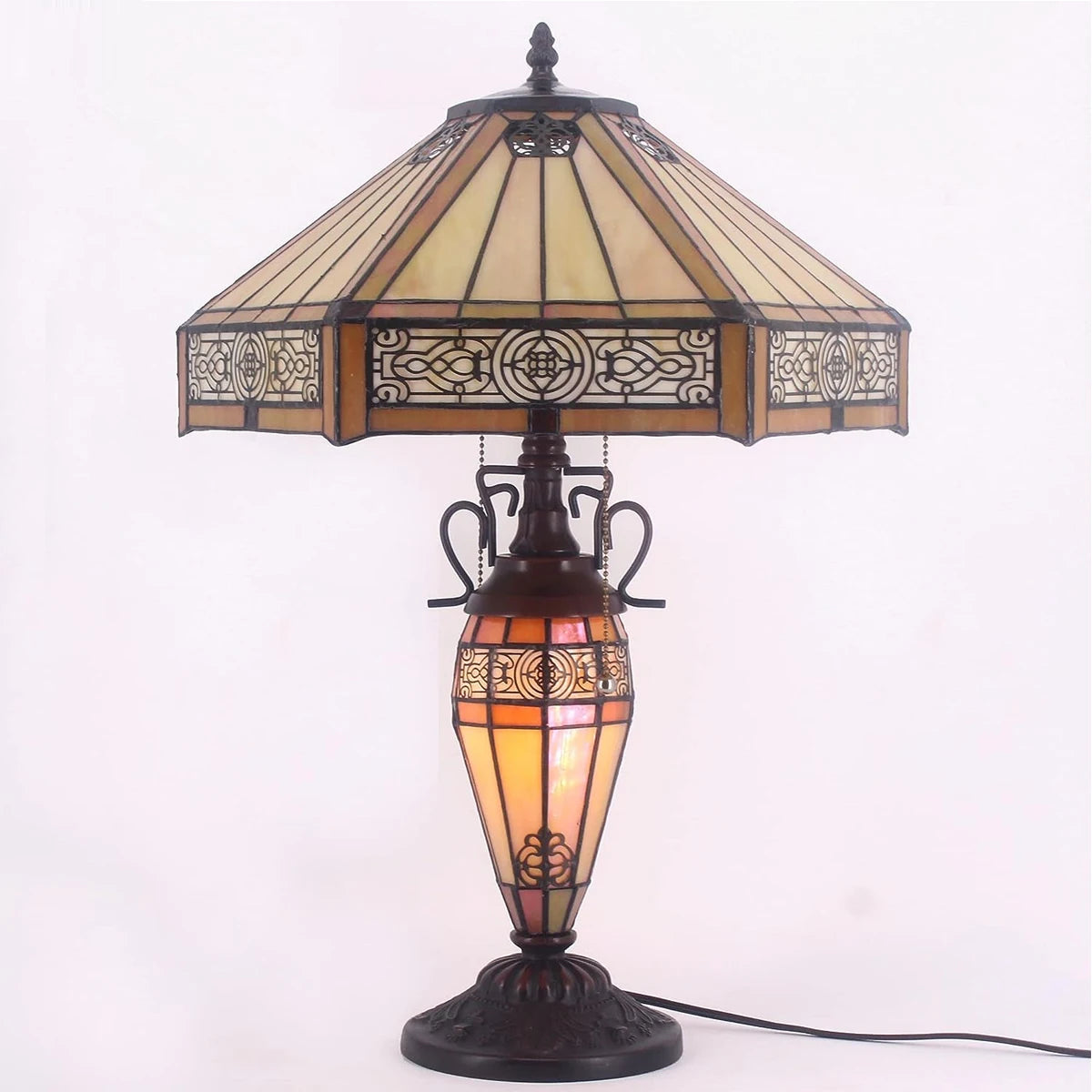 Tiffany Table Lamp Yellow Stained Glass Hexagon Mission