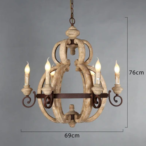 6 light Rustic Wood chandelier vintage white french style hanging