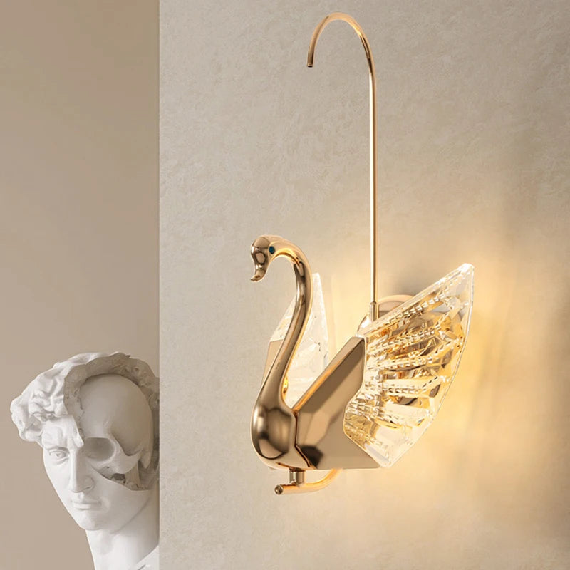 Nordic Golden Swan Wall Lamps Simple Living Room Background Decoration