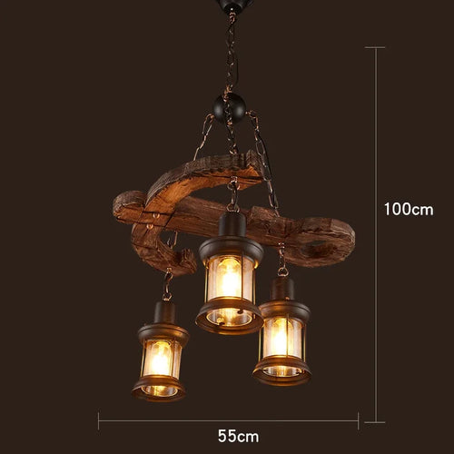 Retro Wood E27 LED Ceiling Lamp Antique Industrial Chandelier Lighting