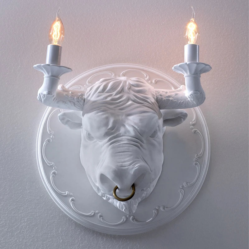 Bull Head Wall Lamp for Living Room Resin Animal Wall Sconce Led Wall