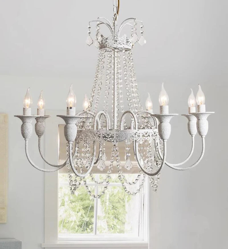French Retro Crystal Chandelier light Princess Room Candle Hanging