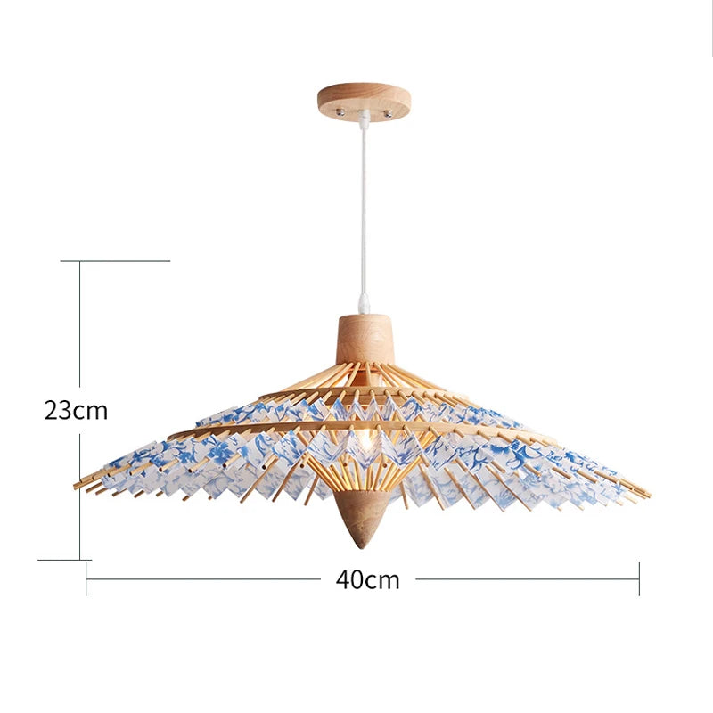 Chinese Style Wood Bamboo Pendant Lights Vintage Umbrella Hanging Lamp