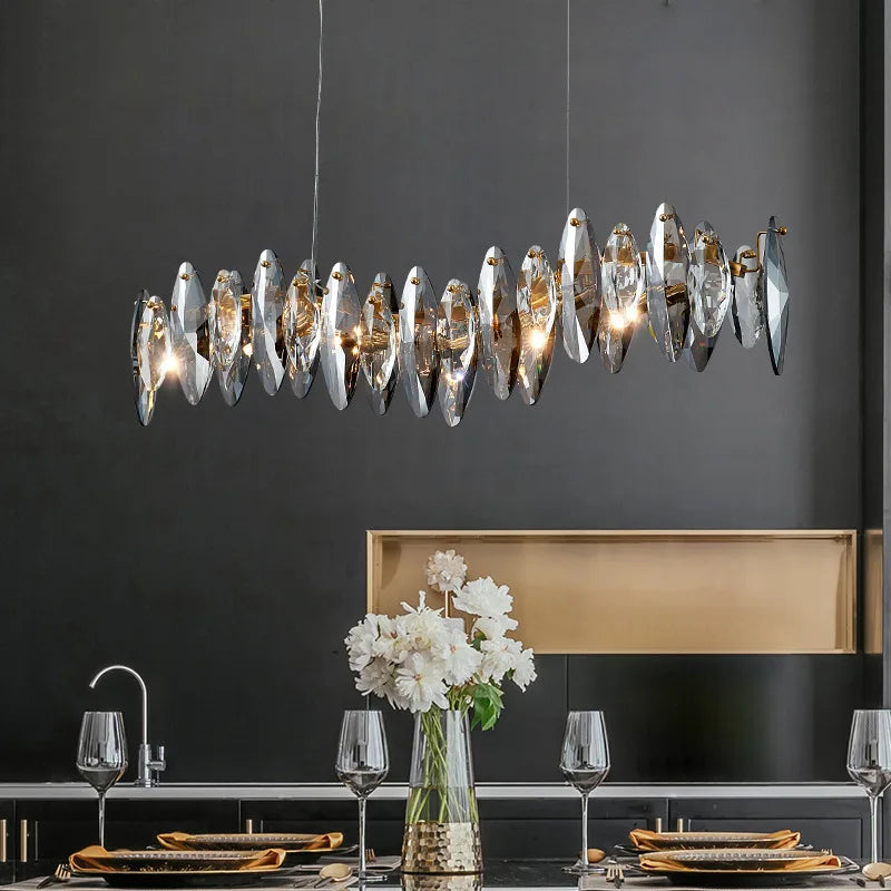 Wave Design Modern Crystal Chandelier For Dining Room Luxury Smoky