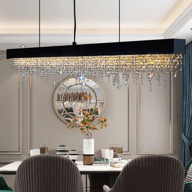 Modern Kitchen Island Crystal Chandelier Luxury Dining Room LED