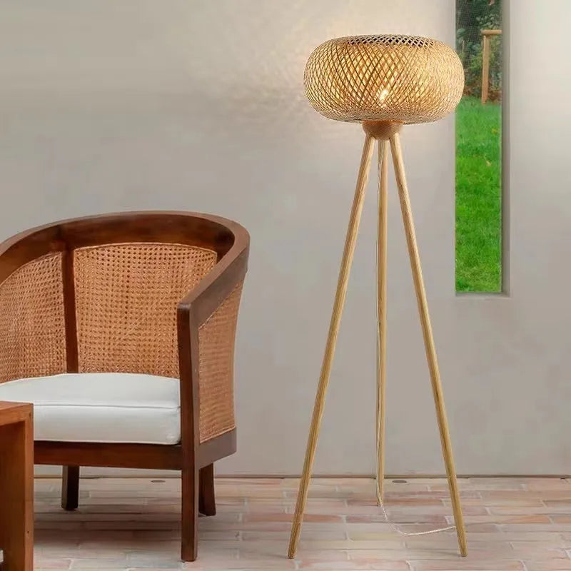 Vintage floor lamp Wood Art Tripod Luminaires bamboo light for Living