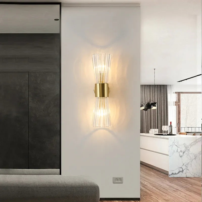 Modern Crystal Wall Lamp Golden Electroplated Metal Corridor Light