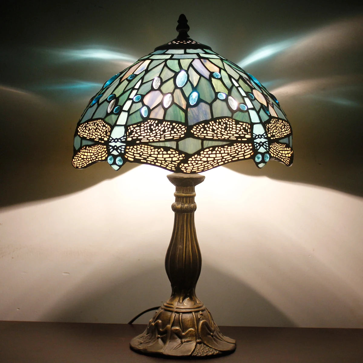 Tiffany Lamp Sea Blue Stained Glass Table Lamp 12X12X18