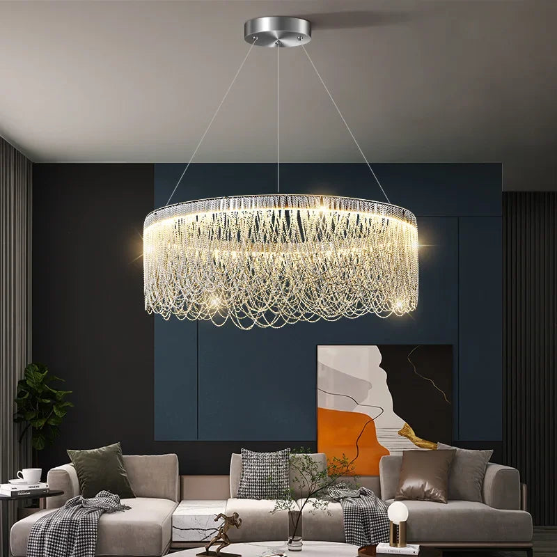 Designer LED Chrome Tassel Chandeliers Lighting Home Living Dining