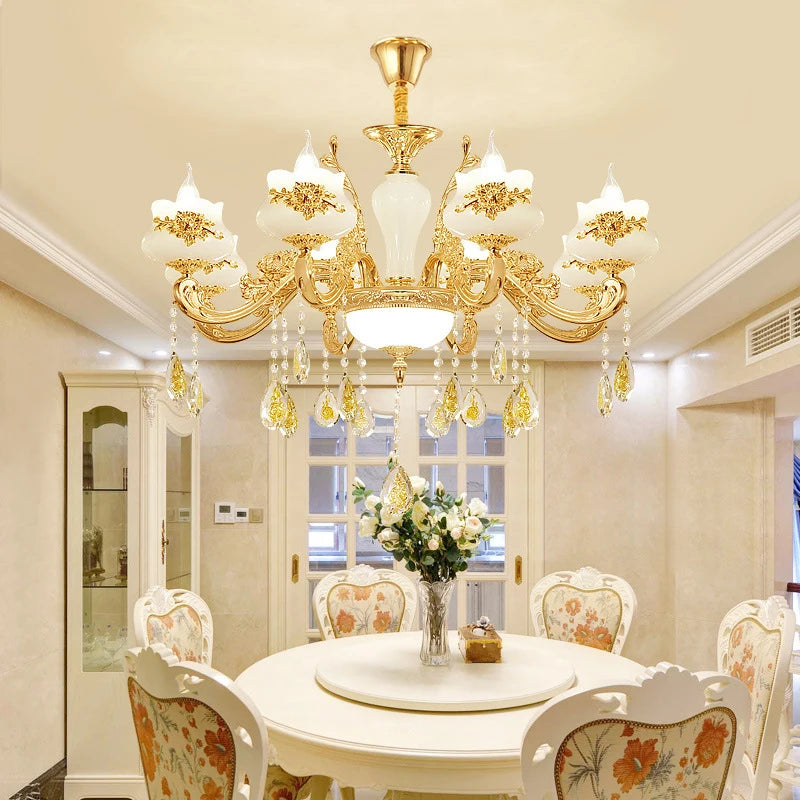 Chandelier Ceiling Lamp Crystal Ceramic Home Decor Lighting Fixture