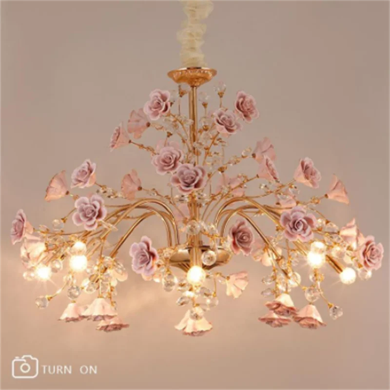 Bedroom Light Luxury Crystal Chandelier European Style Branch Peach