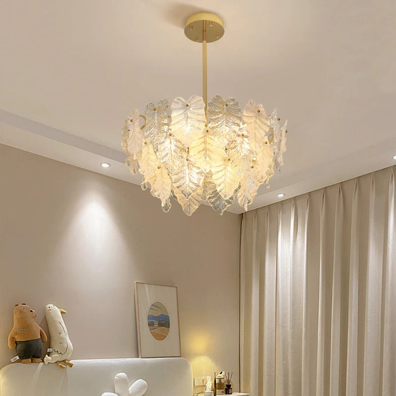 French High-End Leaf Crystal Bedroom Ceiling Lamp Romantic Wedding