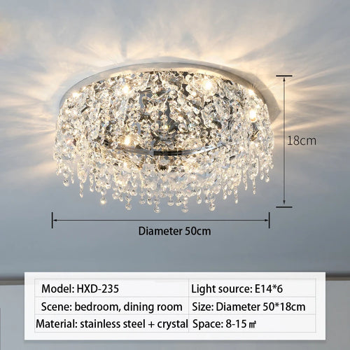 LED Crystal Ceiling Lights Steel Bedroom Chandeliers Stainless Living