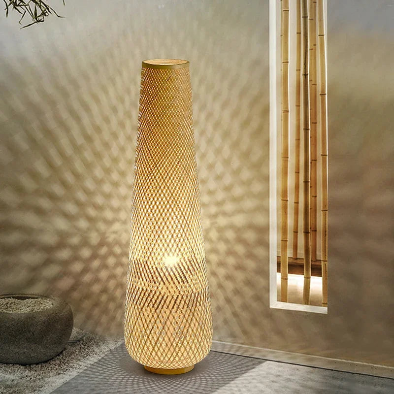 Japanese Cylinder Pendant Lamps Wicker Standing Tea Bedroom Bedside
