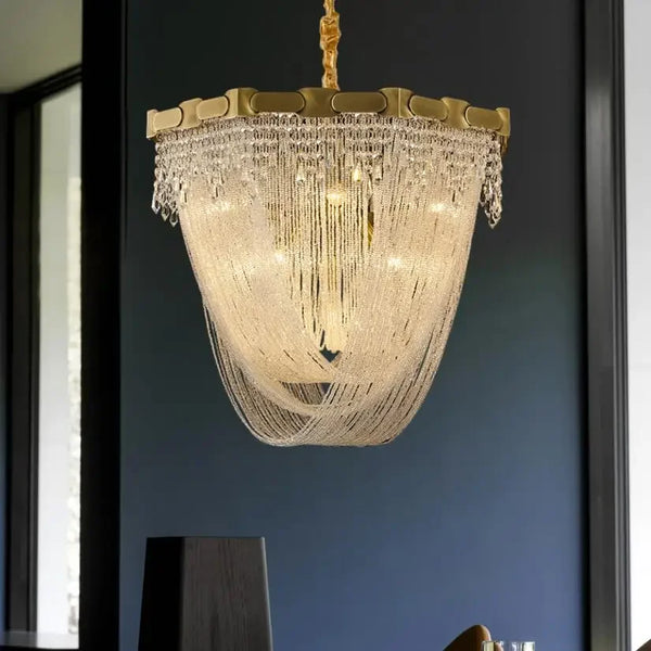 American crystal living room chandelier luxury gold villa hall lamp