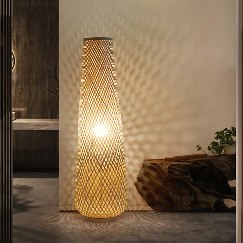 Japanese Cylinder Pendant Lamps Wicker Standing Tea Bedroom Bedside