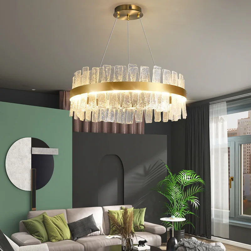 Modern Manual Glass Chandelier Lamp Living Room Luster Bedroom Decor