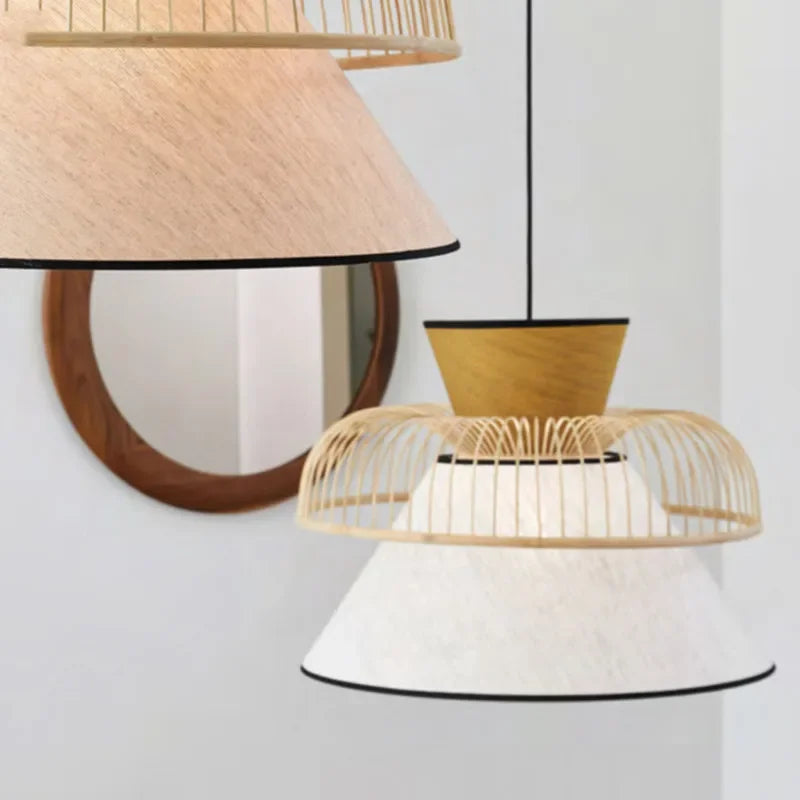 Japanese Fabric Bamboo wood pendant light Modern Minimalist  pendant