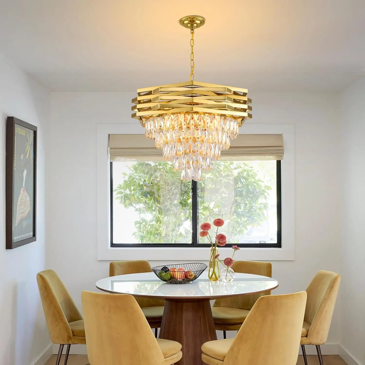 Chandelier Gold 24" Round Modern Crystal Chandeliers for Dining Room