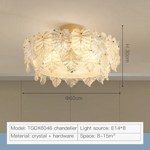 French High-End Leaf Crystal Bedroom Ceiling Lamp Romantic Wedding