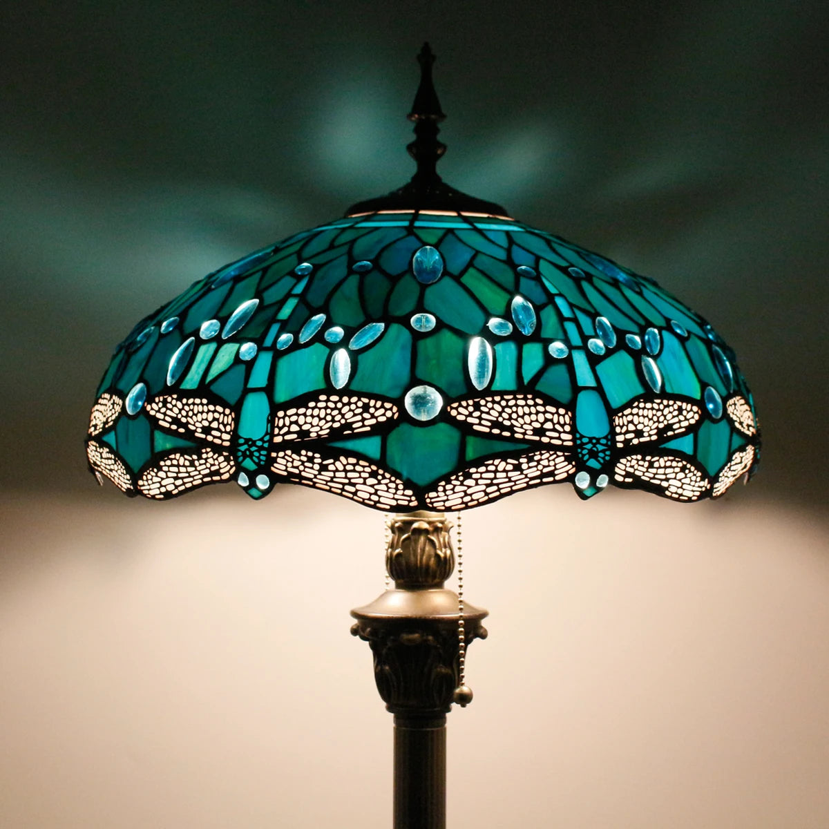 Tiffany Floor Lamp Dragonfly Green Stained Glass Standing