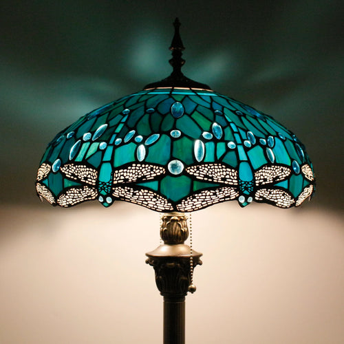 Tiffany Floor Lamp Dragonfly Green Stained Glass Standing