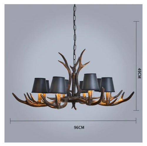 Antler Resin Chandelier with Lampshade Retro Style Light for Living