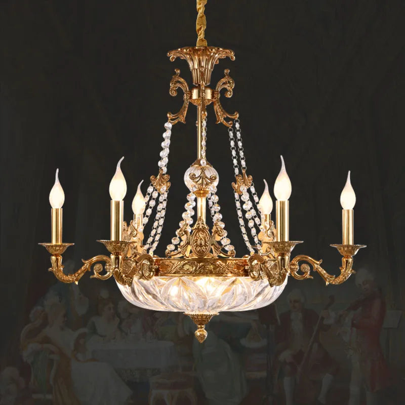 European Mid Century Brass Candle Chandelier Living Room Villa Pendant