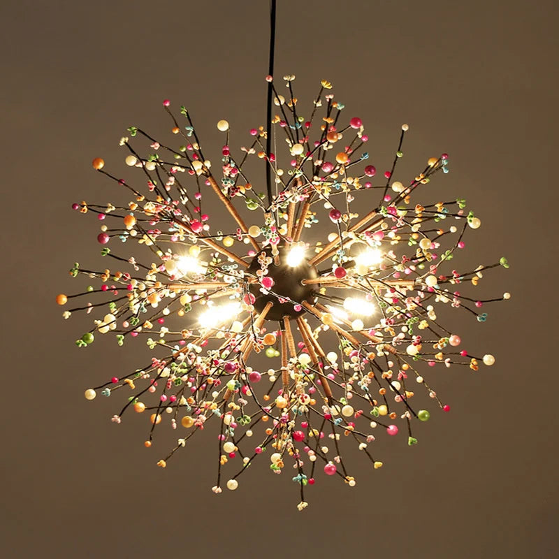 Nordic Modern Colorful Pearl Dandelion Fireworks Chandelier Restaurant