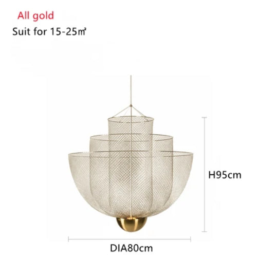 Design Electroplate Gold Meshmatic Grid Ceiling Chandelier Dining