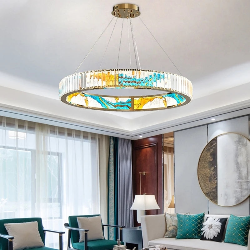 Crystal Led Chandelier Oriental Style Ring Hanging Lamps For Ceiling