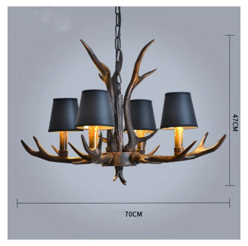 Antler Resin Chandelier with Lampshade Retro Style Light for Living