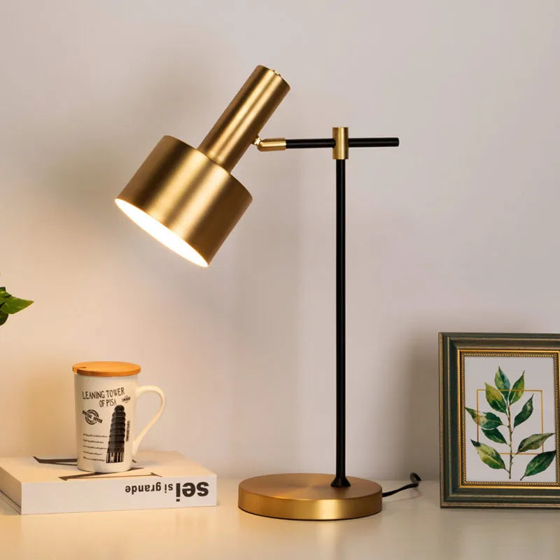 Brass Table Lamp with Tricolored E27 Bulb for Bedroom Living Room