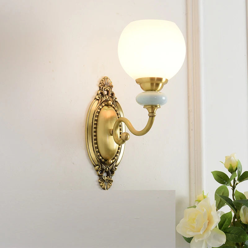 All Copper Ceramic Wall Light Nordic Creative Living Room Household