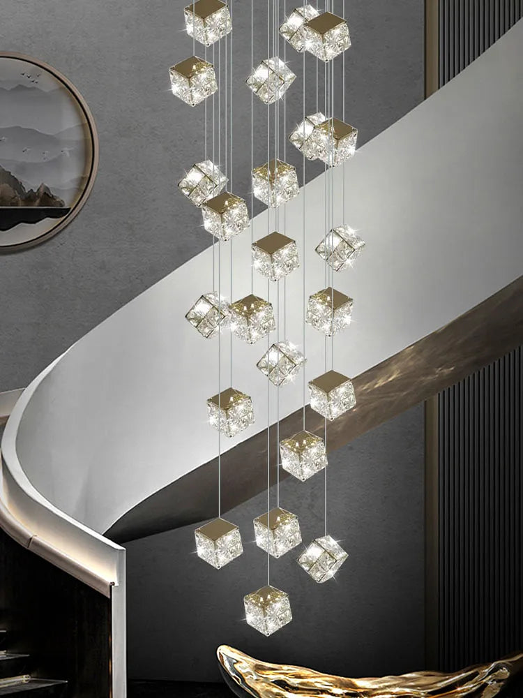 Square Crystal Modern Chandelier for Living Room Lobby Ceiling Luxury
