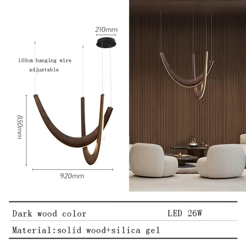 Black Solid Wood Hanging Lamp Luxury Lustres Living Room Villa