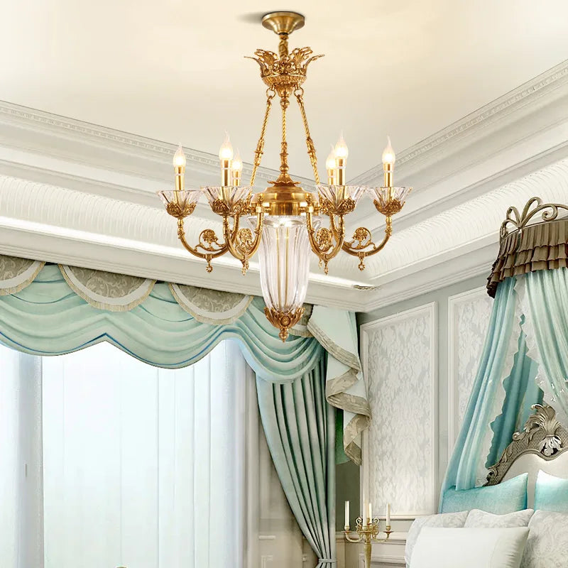 French Retro Crystal Brass Chandelier Bedroom Dining Room Entrance