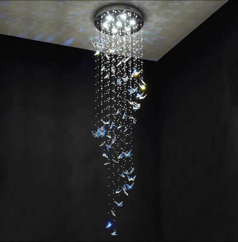 Duplex Staircase Crystal Chandelier Butterfly  Long Spiral Hanging