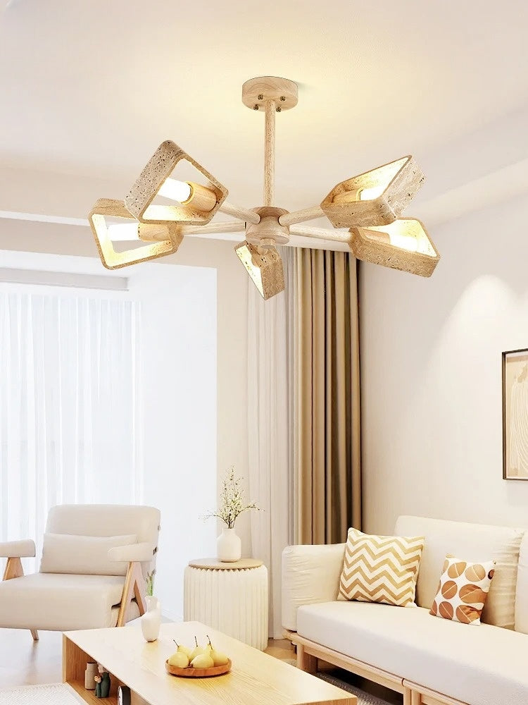 Stone Cream Wood Style Living Room Pendant Light Japanese